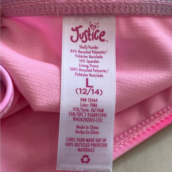 NWT- Justice Brand- Girls 2 Piece Pink Swirl Ruffle Top Swimsuit Size L (12/14) - Picture 3 of 5